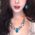 Blue Faceted Statement Necklace With Silver Tone Settings view 5