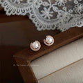 Rose Gold Pearl Open Crescent Pave Halo Stud Earrings view 6