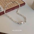 Silver Scrap Metal Pearl Geometric Chain Necklace Bracelet Mix view 2