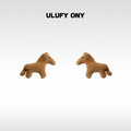 Brown Flocked Mini Pony Horse Stud Earrings Pair Set view 3