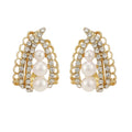 Gold and Silver Pearl Look Cage Drop Stud Earrings view 5