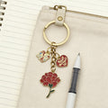 Red Carnation Mothers Day Multi Charm Key Ring Gold view 4