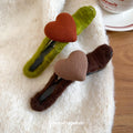 Brown Yarn Wrap Duckbill Hair Clip Flocked Heart Accent view 4