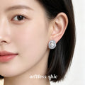 Silver Pearl Center Double Halo Baguette CZ Stud Earrings view 2