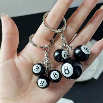Black Number Eight Billiard Ball Keychains in Two Sizes