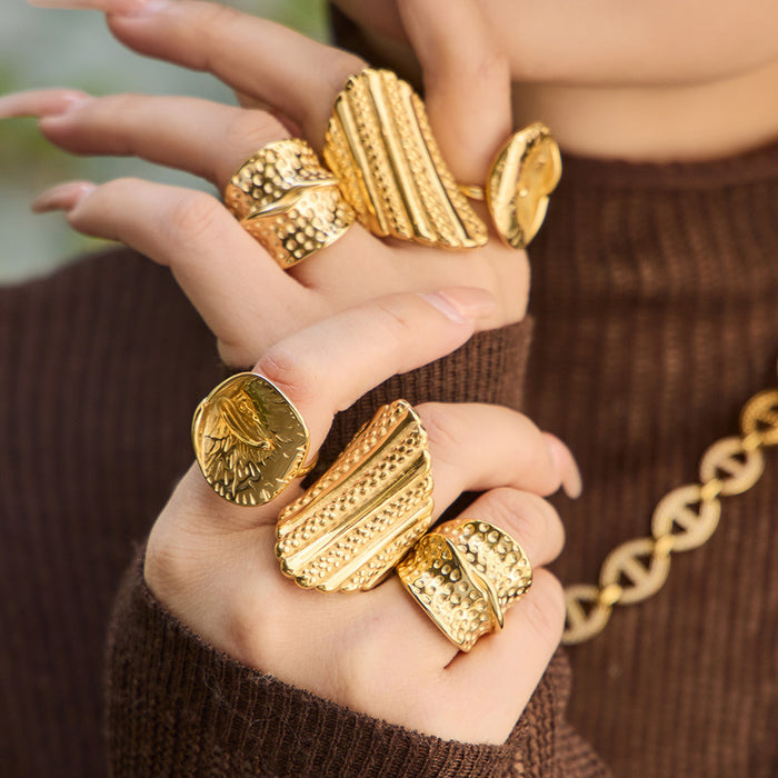 Textured Gold Tone Statement Rings in Three Sculptural Designs