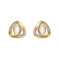 Gold Twisted Triangle Cat Eye CZ Stud Clip Earrings view 5