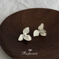 White Three Petal Enamel Crystal Center Stud Earrings Pair view 4