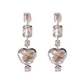 Clear Crystal Heart Long Dangle Statement Earrings view 5
