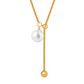 Gold Adjustable Snake Chain Lariat Pearl Necklace Drop view 5