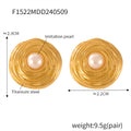 Textured Flower and Swirl Stud Earrings with Pearl Center Gold Steel view 6