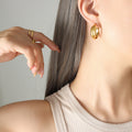 Dual Band U-Shape Latch Hoop Earrings Gold Steel Pair view 4
