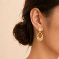 Ivory Square and Crystal Look Teardrop Gold Stud Earrings view 2
