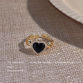 Gold-Tone Open Adjustable Black Heart CZ Halo Band Ring view 4