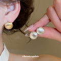 Brushed Metal Ball Stud Earrings in Gold and Silver Tones view 2