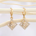 Gold Tone Crystal Framed Rose Huggie Earrings in Five Shapes view 3