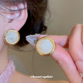 Cream Resin Stud Earrings in Round and Square Shapes view 4