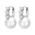 Silver Pearl Drop Huggie Earrings Heart Or Round Stones view 5