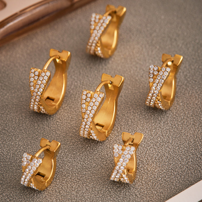 Crystal Crossed and Baguette Hoop Earrings in Gold and Silver Tone