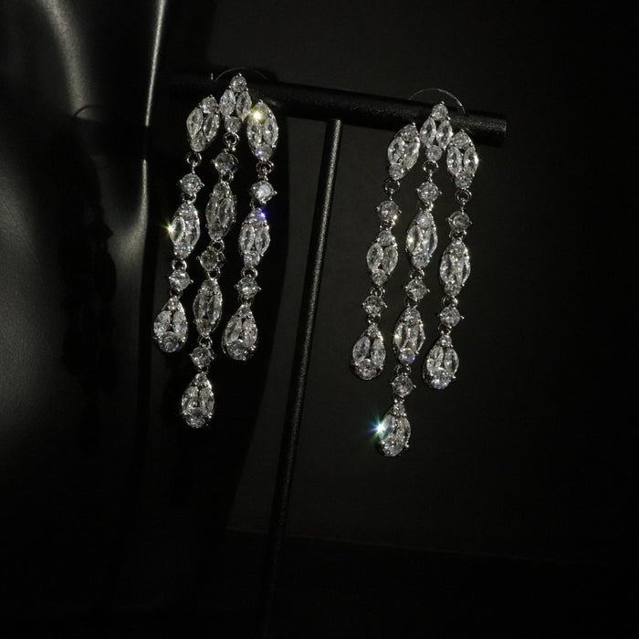 Crystal Oval Triple Drop Stud Earrings in Two Colors