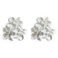 Matte Silver Triple Flower Pale Yellow Stone Stud Earrings view 5