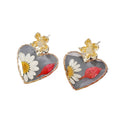Gold Tone Butterfly Top Resin Pressed Flower Drop Stud Earrings view 5