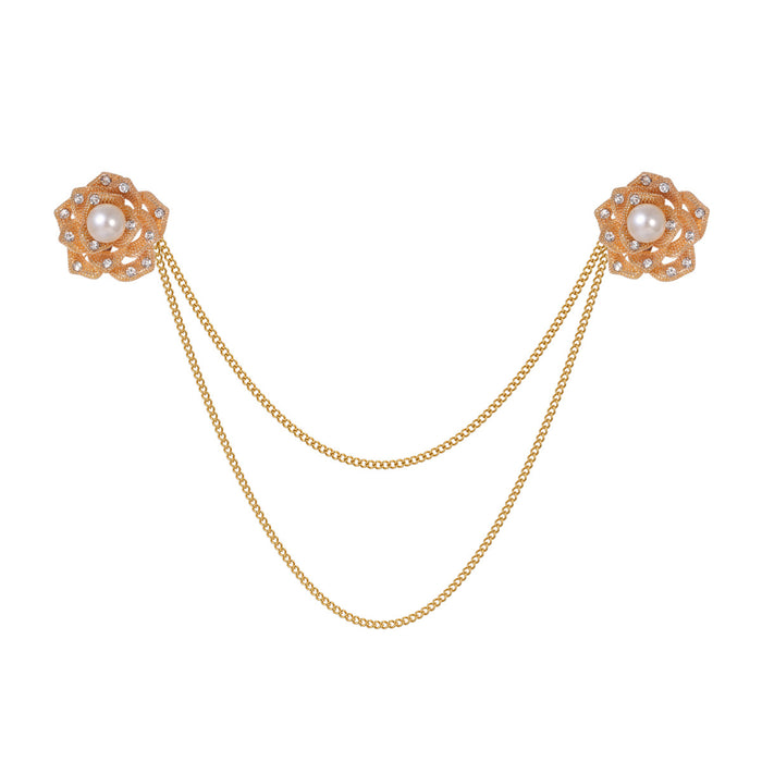 Gold Tone Camellia Crystal Pearl Look Four Designs Metal Brooch Pin