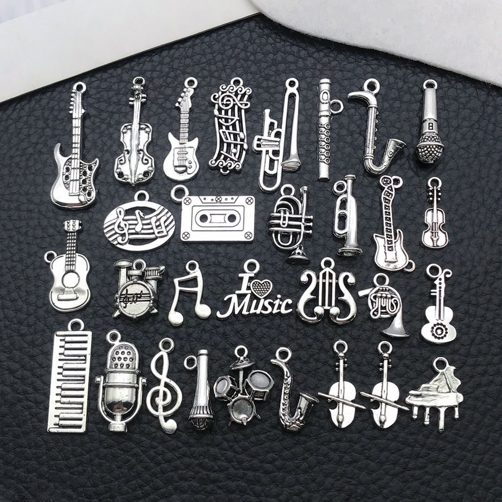 Antique Silver Zinc Alloy Musical Instrument Music Note Charm Pendant for DIY Jewelry
