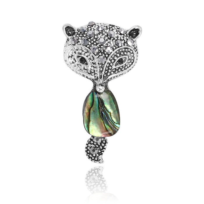 Silver Crystal Fox Brooch Abalone Shell Body and Tail