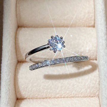 Open Adjustable Double Band Ring Clear Center Stone