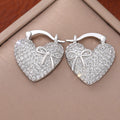 Silver Tone Puffed Heart Drop Earrings with Clear Stones view 5