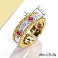 Two Tone Gold Silver Red Stone Band Finger Ring Sizes 6-10 view 4
