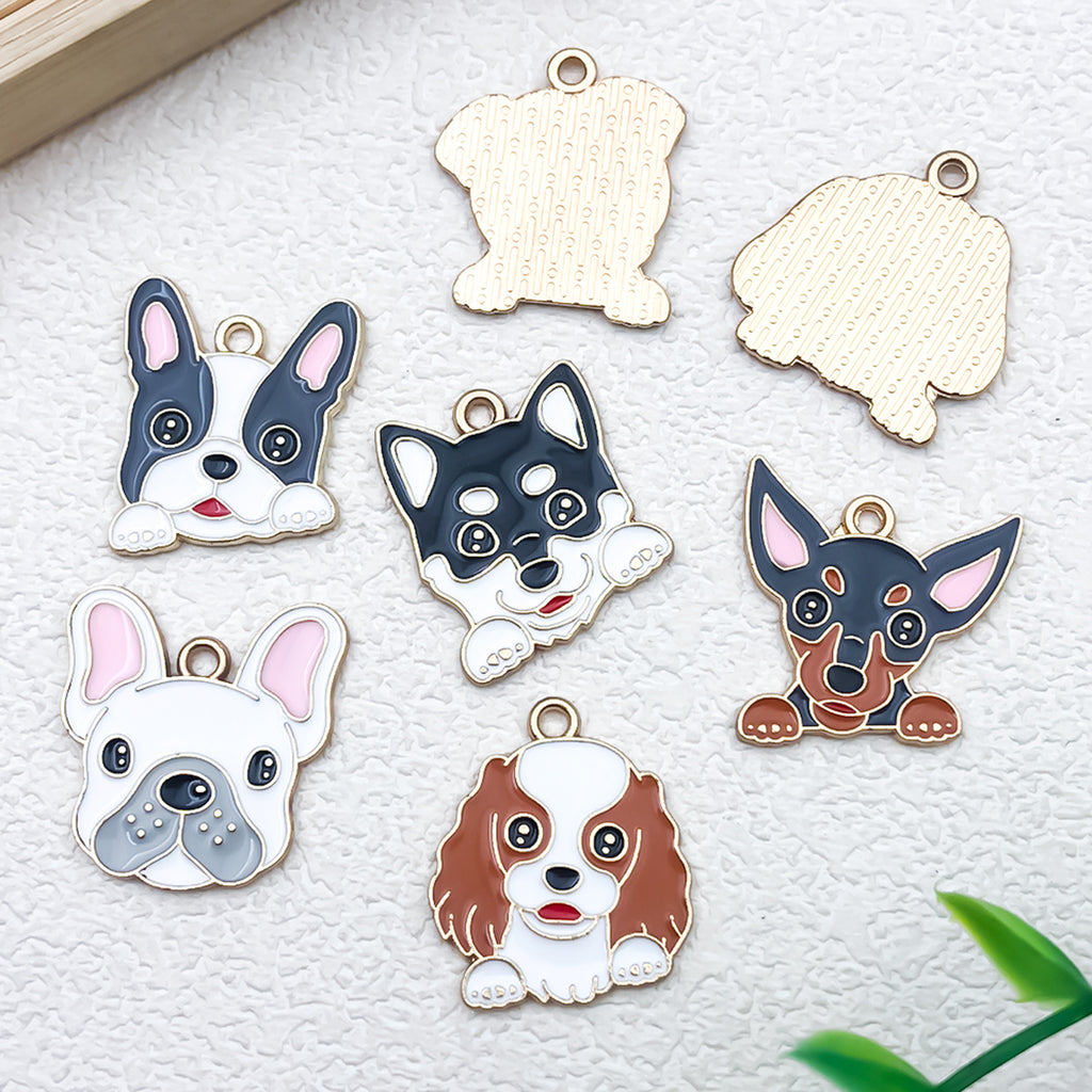 Enamel Zinc Alloy Cute Dog Charm Pendant for DIY Necklace Keychain Jewelry Making