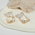 Gold Tone Double Clear Faceted Geometric Crystal Drop Earrings view 4