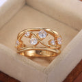Gold Tone Layered Wave Ring with Scattered Clear Crystals view 2