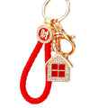 Jeweled House Keychains in Red Blue and Green with Braided Loop Options view 5