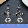 Antique Silver Open Heart Cross and Message Plaque Charm Keychain view 2