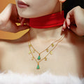 Gold Enamel Christmas Tree Zircon Charm Necklace Stainless view 3