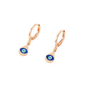 Rose Gold Tone Evil Eye Huggie Drop Earrings in Five Designs view 5