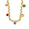 Gold Twisted Rope Necklace Multicolor Heart Charms view 5