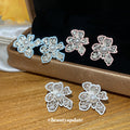 Double Flower Stud Earrings With Clear and Pastel Stones view 3