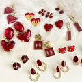 Red Gold-Tone Geometric Heart Enamel Earring Styles view 2