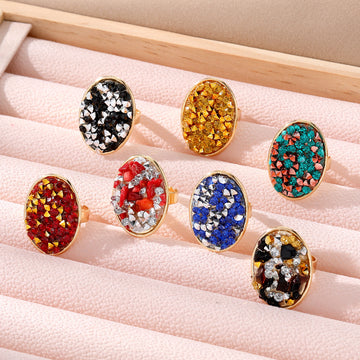 Gold Tone Oval Irregular Chip Adjustable Rings in Seven Colors