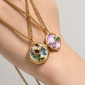 Gold Stainless Steel Enamel Floral Disc Pendant Necklace view 2