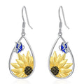 Silver Teardrop Gold Sunflower Blue Butterfly Drop Earrings view 1