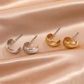 Smooth Wide C-Shaped Stud Earrings in Gold and Silver Tone view 4
