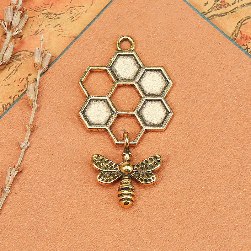 Honeycomb Bee Alloy Charm Pendant Keychain