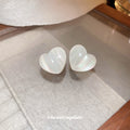 Iridescent White Heart Shaped Stud Polished Metal Polished Metal Earrings view 4