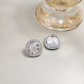Silver Square Crystal Stud Earrings Clear Bow Halo view 2