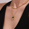 Double Layer Curb Snake Chain Enamel Square Pendant Necklace view 1